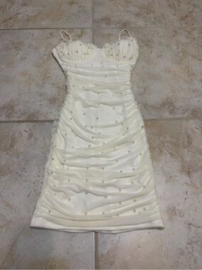 Windsor Ivory Pearl-Embellished Ruched Mini Dress